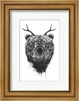 Framed Angry Bear With Antlers