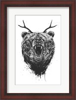 Framed Angry Bear With Antlers