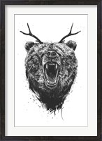 Framed Angry Bear With Antlers