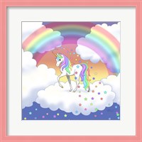 Framed Rainbow unicorn and falling stars