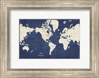 Framed Blueprint World Map - No Border