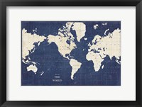 Framed Blueprint World Map - No Border