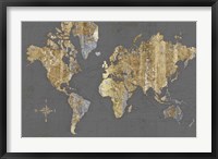 Framed Gilded Map Gray - No Border