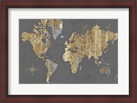 Framed Gilded Map Gray - No Border