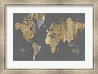 Framed Gilded Map Gray - No Border