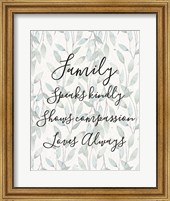 Framed Family Speaks Kindly - Leaves