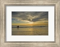 Framed Sunrise On Surfer With Board Walking Through Shore Waves, Cape May NJ
