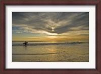 Framed Sunrise On Surfer With Board Walking Through Shore Waves, Cape May NJ