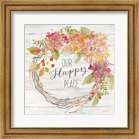 Framed 'Farmhouse Hydrangea Wreath Spice II Happy Place' border=