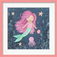 Framed Mermaid and Octopus Navy I