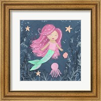 Framed Mermaid and Octopus Navy I