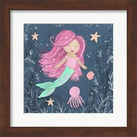 Framed Mermaid and Octopus Navy I