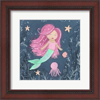 Framed Mermaid and Octopus Navy I