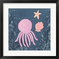 Framed 'Mermaid and Octopus Navy II' border=