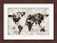 Framed Rustic World Map Black and White
