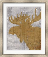 Framed Rustic Lodge Animals Moose on Grey