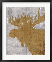 Framed Rustic Lodge Animals Moose on Grey