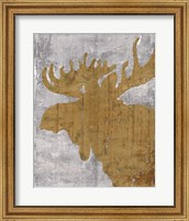 Framed Rustic Lodge Animals Moose on Grey