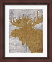Framed 'Rustic Lodge Animals Moose on Grey' border=