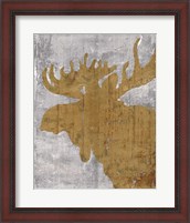 Framed Rustic Lodge Animals Moose on Grey