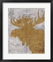 Framed 'Rustic Lodge Animals Moose on Grey' border=
