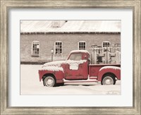 Framed Old Sled Works Red Truck