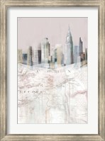 Framed Blushing Manhattan Map II