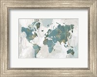 Framed Teal World Map