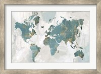 Framed Teal World Map