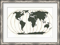 Framed World Map Gold Lines