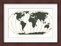 Framed World Map Gold Lines