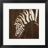 Framed White Zebra on Dark Wood