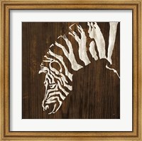 Framed White Zebra on Dark Wood