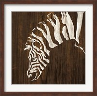 Framed White Zebra on Dark Wood
