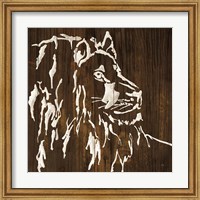 Framed White Lion on Dark Wood