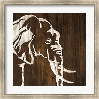 Framed White Elephant on Dark Wood