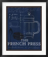 Framed Coffee Blueprint I Indigo