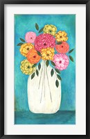 Framed Bright Flowers - Teal Background II