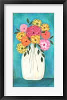 Framed Bright Flowers - Teal Background II