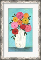 Framed Bright Flowers - Teal Background I