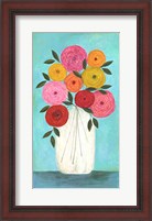 Framed Bright Flowers - Teal Background I