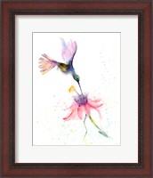 Framed Pink Flower Hummingbird