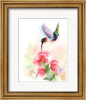 Framed Red Flower Hummingbird