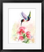 Framed Red Flower Hummingbird