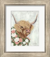 Framed Floral Highlander Cow