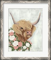 Framed Floral Highlander Cow