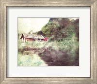 Framed Red Cabin Forest Faith