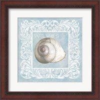Framed 'Sandy Shells Blue on Blue Snail' border=