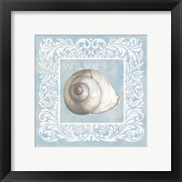 Framed 'Sandy Shells Blue on Blue Snail' border=