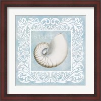 Framed Sandy Shells Blue on Blue Nautilus